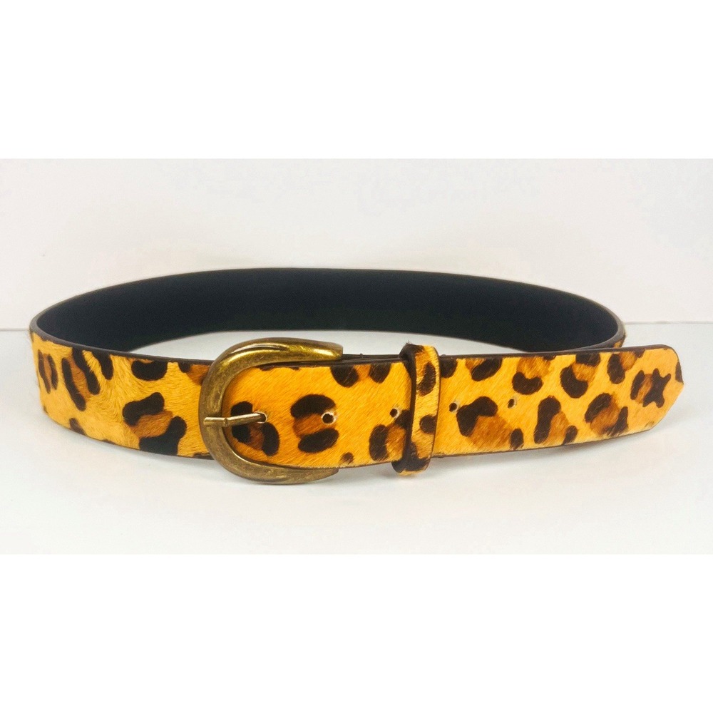Free People Calf Hair Leopard Print Marcella Belt Black Tan Brown S/M